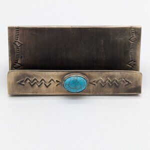 Western Design Business Card Holder Horseshoe Arrows Metal Made In Mexico Desk